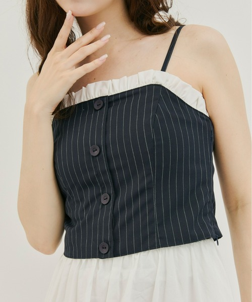 セール】ストライプフリルビスチェ[セットアップ可能]（シャツ
