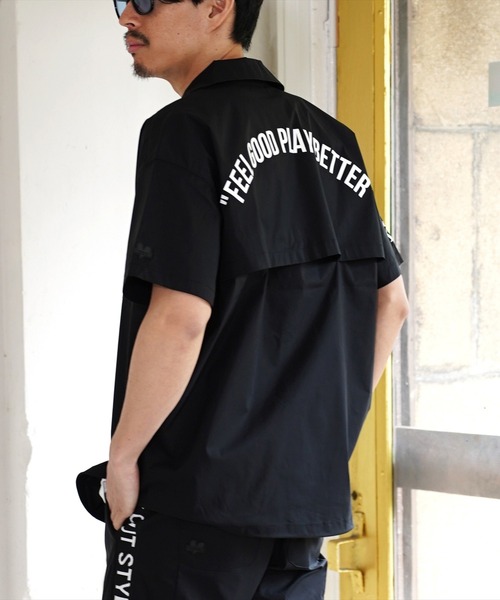 LUXE/R GOLF（ラグジュ ゴルフ）の「(RM)【LUXE/R GOLF】ストレッチ クロス オープンカラー 半袖 シャツ（シャツ/ブラウス・メンズ・ブラック/オフホワイト・L/XL/M）」の4枚目の写真