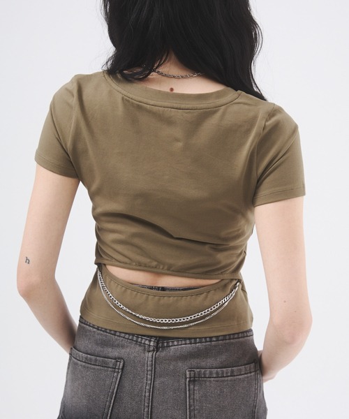 d.i.a.(ダイヤ)の「バックオープンチェーンTシャツ(Tシャツ/カットソー・レディース・イエロー/カーキ/ホワイト/ブラック・FREE)」の10枚目の写真