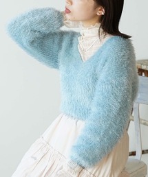 自由区　フォックスカシミヤ Vネックニット　38サイズ　サックスブルー 自由区 フォックスカシミヤ Vネックニット （サックスブルー系