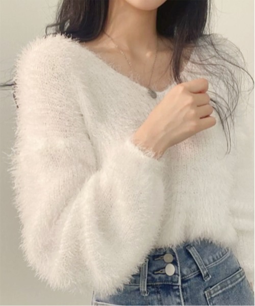 ROOPTOKYO（ループトウキョウ）の「Shaggy V-neck knit / シャギーVネックニット（ニット/セーター・レディース・ホワイト/サックスブルー・M）」の8枚目の写真