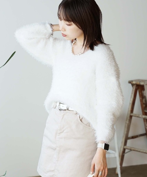ROOPTOKYO（ループトウキョウ）の「Shaggy V-neck knit / シャギーVネックニット（ニット/セーター・レディース・ホワイト/サックスブルー・M）」の11枚目の写真