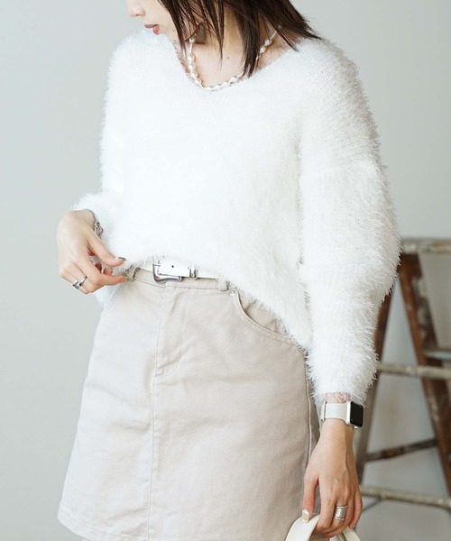 ROOPTOKYO（ループトウキョウ）の「Shaggy V-neck knit / シャギーVネックニット（ニット/セーター・レディース・ホワイト/サックスブルー・M）」の12枚目の写真