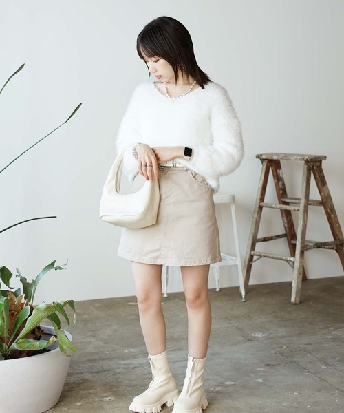 ROOPTOKYO（ループトウキョウ）の「Shaggy V-neck knit / シャギーVネックニット（ニット/セーター・レディース・ホワイト/サックスブルー・M）」の13枚目の写真