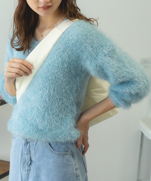 ROOPTOKYO（ループトウキョウ）の「Shaggy V-neck knit / シャギーVネックニット（ニット/セーター・レディース・ホワイト/サックスブルー・M）」の15枚目の写真