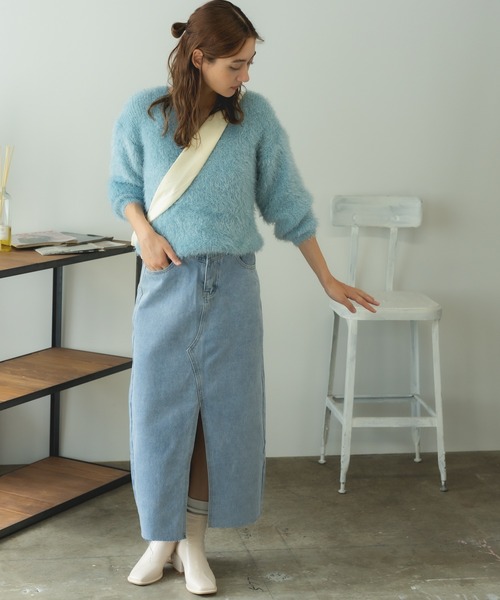 ROOPTOKYO（ループトウキョウ）の「Shaggy V-neck knit / シャギーVネックニット（ニット/セーター・レディース・ホワイト/サックスブルー・M）」の17枚目の写真