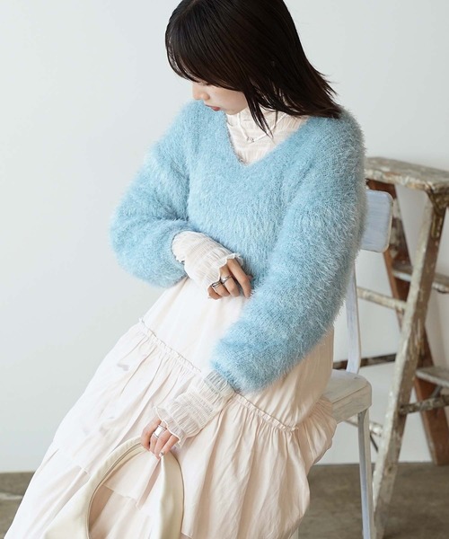 ROOPTOKYO（ループトウキョウ）の「Shaggy V-neck knit / シャギーVネックニット（ニット/セーター・レディース・ホワイト/サックスブルー・M）」の18枚目の写真
