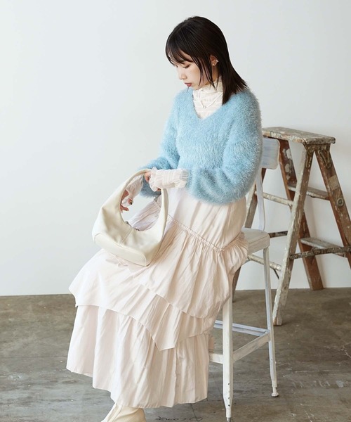 ROOPTOKYO（ループトウキョウ）の「Shaggy V-neck knit / シャギーVネックニット（ニット/セーター・レディース・ホワイト/サックスブルー・M）」の19枚目の写真