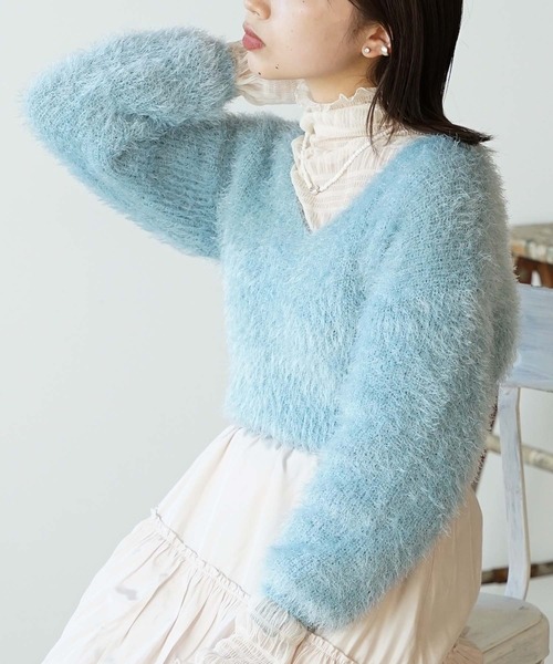 ROOPTOKYO（ループトウキョウ）の「Shaggy V-neck knit / シャギーVネックニット（ニット/セーター・レディース・ホワイト/サックスブルー・M）」の21枚目の写真