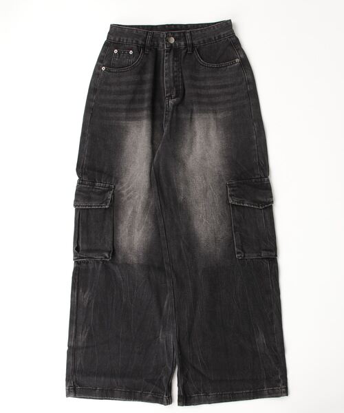 Chick（チック）の「Vintage Like Denim Cargo Pants / ヴィンテージ風デニムカーゴパンツ（デニムパンツ・レディース・ブラック/ブルー・L/M）」の4枚目の写真
