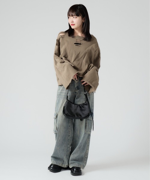 Chick（チック）の「Vintage Like Denim Cargo Pants / ヴィンテージ風デニムカーゴパンツ（デニムパンツ・レディース・ブラック/ブルー・L/M）」の11枚目の写真