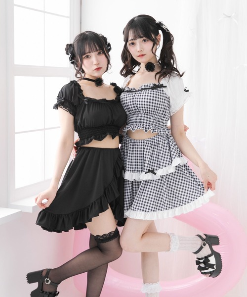 DearMyLove（ディアマイラブ）の「6wayフリルリボン水着（水着・レディース・サックスブルー/ベビーピンク/ブラック/ラベンダー/チェック/レッド・MEDIUM/LARGE/LL）」の9枚目の写真