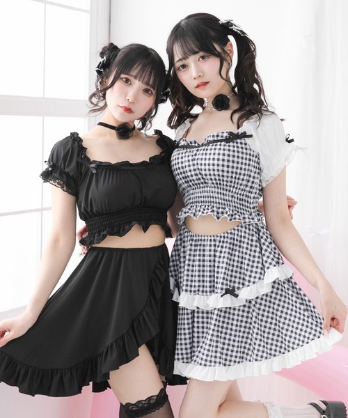 DearMyLove（ディアマイラブ）の「6wayフリルリボン水着（水着・レディース・サックスブルー/ベビーピンク/ブラック/ラベンダー/チェック/レッド・MEDIUM/LARGE/LL）」の10枚目の写真