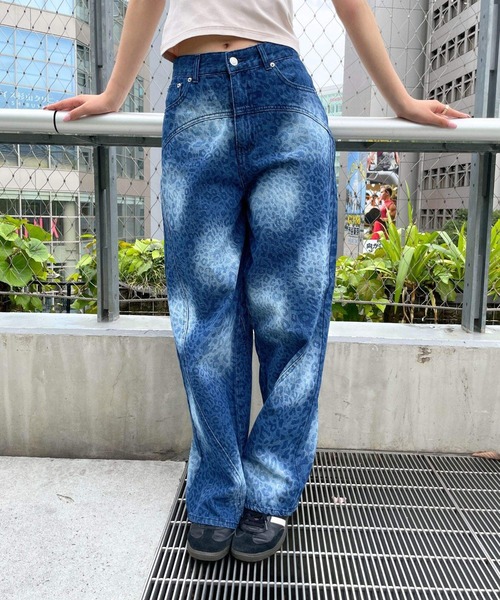3.3 Field Trip （3.3フィールドトリップ）の「3.3 Field Trip／レオパードパンツ（デニムパンツ・レディース・ネイビー/ブラック・MEDIUM/SMALL）」の4枚目の写真