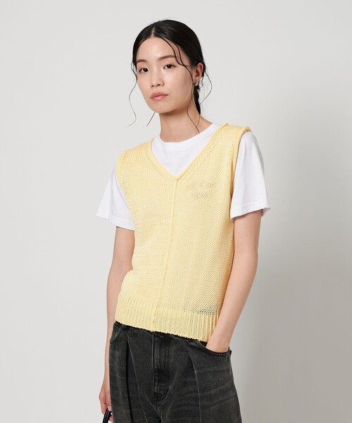 コットンナイロン クルーネック ノースリーブ Tシャツ