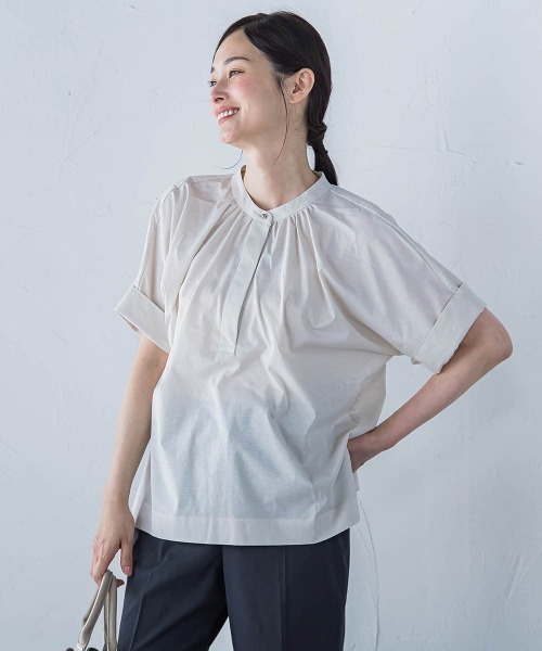 LAUTREAMONT（ロートレアモン）の「【WEB限定】ライクアウーヴンバンドカラーブラウス≪洗濯機で洗える≫（シャツ/ブラウス・レディース・ピンク/ネイビー/オフホワイト/ブルー/チャコールグレー/ライトブルー/カーキ・9号/11号）」の2枚目の写真