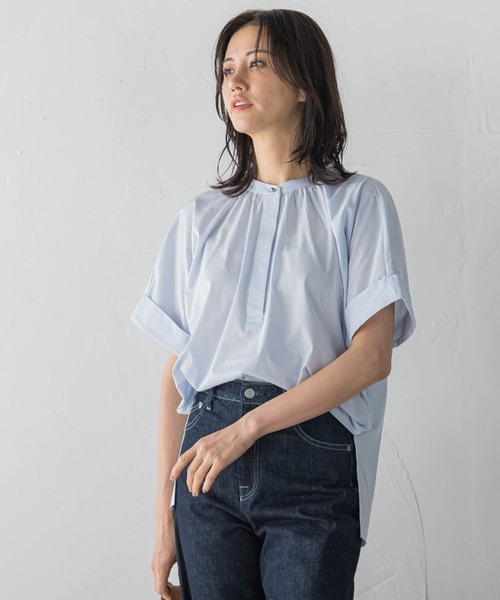 LAUTREAMONT（ロートレアモン）の「【WEB限定】ライクアウーヴンバンドカラーブラウス≪洗濯機で洗える≫（シャツ/ブラウス・レディース・ピンク/ネイビー/オフホワイト/ブルー/チャコールグレー/ライトブルー/カーキ・9号/11号）」の4枚目の写真