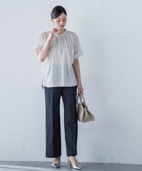 LAUTREAMONT（ロートレアモン）の「【WEB限定】ライクアウーヴンバンドカラーブラウス≪洗濯機で洗える≫（シャツ/ブラウス・レディース・ピンク/ネイビー/オフホワイト/ブルー/チャコールグレー/ライトブルー/カーキ・9号/11号）」の11枚目の写真