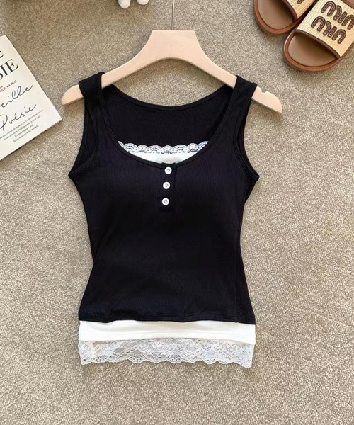 HALEY PESCA（ヘーリーペスカ）の「HALEY PESCA/カップ付き　バイカラー　レイヤードレースタンクトップ（タンクトップ・レディース・ブラック/レッド/グレー/ホワイト・FREE）」の10枚目の写真