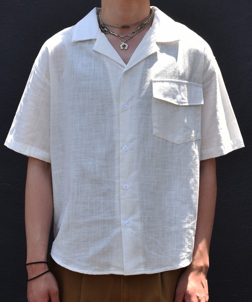 Noen(ノエン)の「リネンライクオープンカラーシャツ(シャツ/ブラウス・メンズ・ホワイト/ブラック・MEDIUM/LARGE)」の1枚目の写真