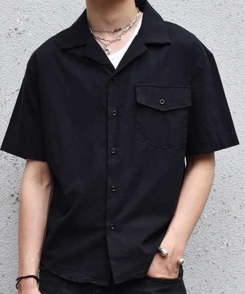 Noen(ノエン)の「リネンライクオープンカラーシャツ(シャツ/ブラウス・メンズ・ホワイト/ブラック・MEDIUM/LARGE)」の2枚目の写真
