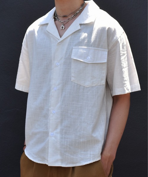 Noen(ノエン)の「リネンライクオープンカラーシャツ(シャツ/ブラウス・メンズ・ホワイト/ブラック・MEDIUM/LARGE)」の4枚目の写真