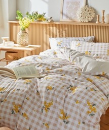 COCOPLATZ interior（ココプラッツインテリア）の「布団カバー2点セット ギンガムチェック×ミモザ柄｜シングル 【furry doudou./ファーリードゥドゥ】（寝具）」