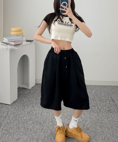 セール】ワイド バミューダ スウェットパンツ 韓国風