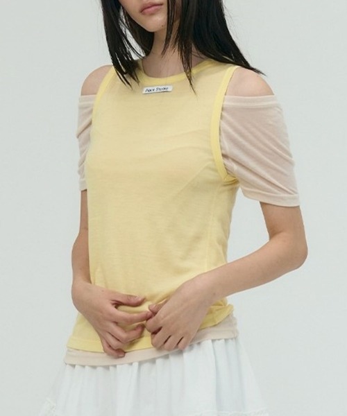 PLACE STUDIO(プレイススタジオ)の「PLACE STUDIO/オフショルダーTシャツセット(Tシャツ/カットソー・レディース・チャコールグレー/ミント/イエロー・FREE)」の1枚目の写真