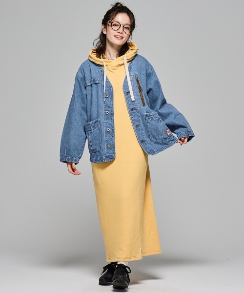 KRIFF MAYER Lady's Collection（クリフメイヤーレディースコレクション）の「【綿100%】ノーカラーデニムジャケット（デニムジャケット・レディース・ストライプ/ライトブルー/ナチュラル/ダークブルー・LARGE/MEDIUM）」の13枚目の写真