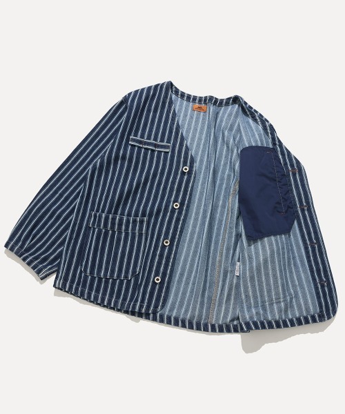 KRIFF MAYER Lady's Collection（クリフメイヤーレディースコレクション）の「【綿100%】ノーカラーデニムジャケット（デニムジャケット・レディース・ストライプ/ライトブルー/ナチュラル/ダークブルー・LARGE/MEDIUM）」の16枚目の写真