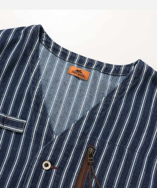 KRIFF MAYER Lady's Collection（クリフメイヤーレディースコレクション）の「【綿100%】ノーカラーデニムジャケット（デニムジャケット・レディース・ストライプ/ライトブルー/ナチュラル/ダークブルー・LARGE/MEDIUM）」の17枚目の写真