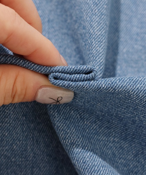 KRIFF MAYER Lady's Collection（クリフメイヤーレディースコレクション）の「【綿100%】ノーカラーデニムジャケット（デニムジャケット・レディース・ストライプ/ライトブルー/ナチュラル/ダークブルー・LARGE/MEDIUM）」の21枚目の写真