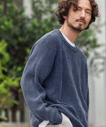 mn3140-Powder Bleach Waffle Cotton Knit Pullover プルオーバーニット