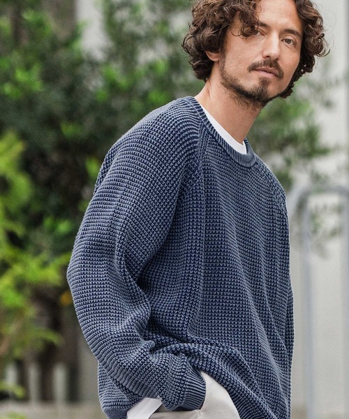 mn3140-Powder Bleach Waffle Cotton Knit Pullover プルオーバー