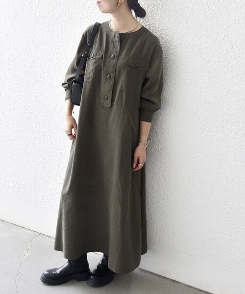 SHIPS any:〈洗濯機可能〉ピーチスキン クルーネック ポケット フレア