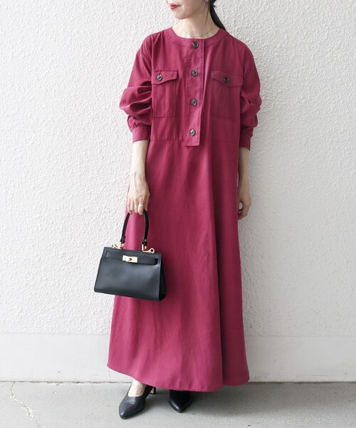 SHIPS any:〈洗濯機可能〉ピーチスキン クルーネック ポケット フレア