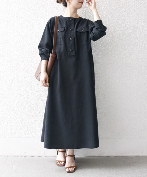 SHIPS any:〈洗濯機可能〉ピーチスキン クルーネック ポケット フレア