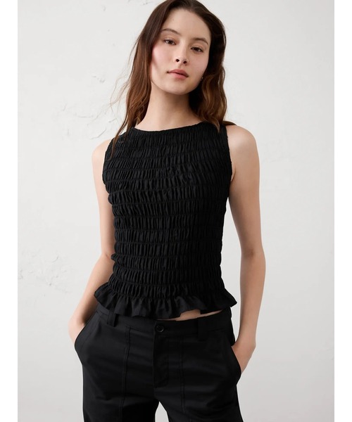 BANANA REPUBLIC FACTORY STORE(バナナリパブリック ファクトリーストア)の「BANANA REPUBLIC FACTORY STORE ボートネック スモックトップ(シャツ/ブラウス・レディース・ブラック/カーキ・M/L/S/XS)」の1枚目の写真