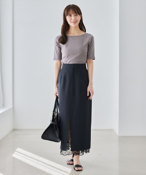 Andemiu（アンデミュウ）の「リブボートネック5分袖カットソー587124（Tシャツ/カットソー・レディース・ブラック/オフホワイト/ブラウン・FREE）」の7枚目の写真