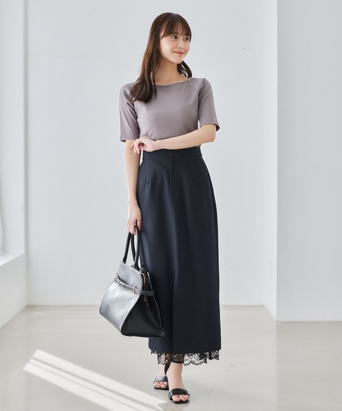 Andemiu（アンデミュウ）の「リブボートネック5分袖カットソー587124（Tシャツ/カットソー・レディース・ブラック/オフホワイト/ブラウン・FREE）」の8枚目の写真