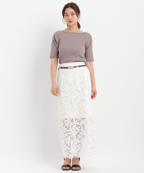 Andemiu（アンデミュウ）の「リブボートネック5分袖カットソー587124（Tシャツ/カットソー・レディース・ブラック/オフホワイト/ブラウン・FREE）」の9枚目の写真