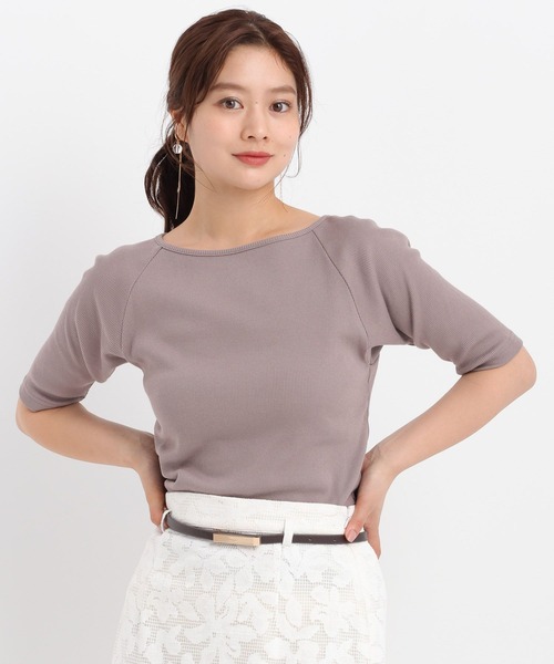 Andemiu（アンデミュウ）の「リブボートネック5分袖カットソー587124（Tシャツ/カットソー・レディース・ブラック/オフホワイト/ブラウン・FREE）」の12枚目の写真