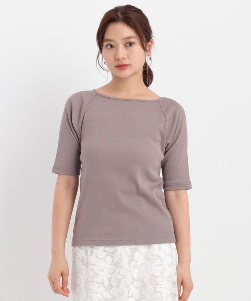 Andemiu（アンデミュウ）の「リブボートネック5分袖カットソー587124（Tシャツ/カットソー・レディース・ブラック/オフホワイト/ブラウン・FREE）」の13枚目の写真