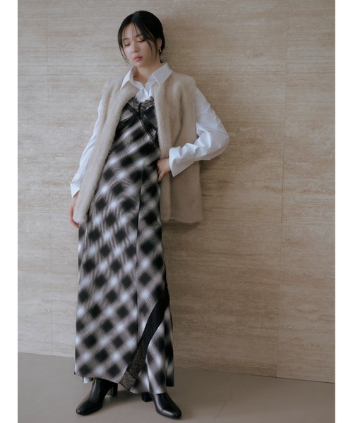 FRAY I.Dフレイアイディー今季新作レーストリムスリップワンピースチェック レーストリムスリップワンピース(マキシ・ロングワンピース