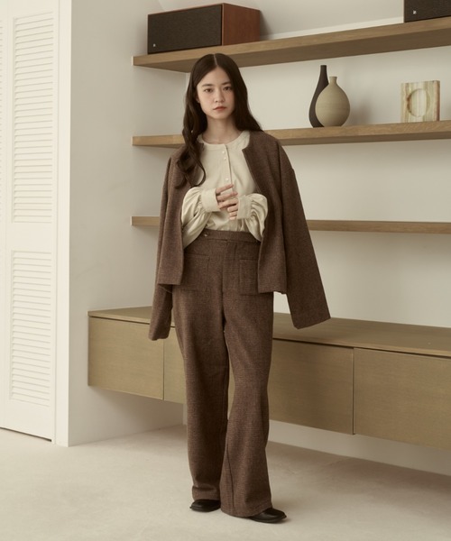 moi tytto(モイテュット)の「【セットアップ可能】チェックデザインスラックス(スラックス・レディース・ダークブラウン/ブラウン・SMALL/FREE)」の5枚目の写真