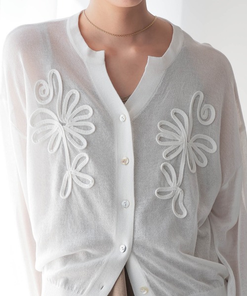 SOTT（ソット）の「Sheer Embroidery Cardigan／シアー刺繍カーディガン（カーディガン/ボレロ・レディース・ホワイト/ブラック・FREE）」の14枚目の写真