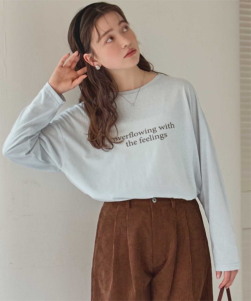 titivate(ティティベイト)の「文字プリントシアーロングTシャツ(Tシャツ/カットソー・レディース・チャコール/ネイビー/ブルー/オフホワイト/ブラック・M/L)」の5枚目の写真