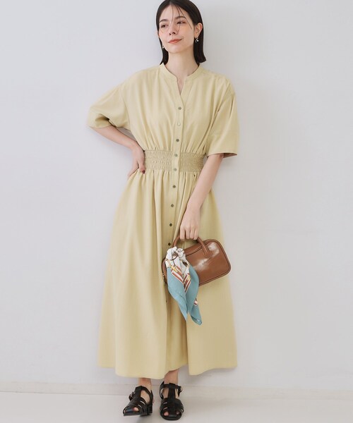 OPAQUE.CLIP（オペークドットクリップ）の「リネンライクスキッパーフィット＆フレアワンピース【洗濯機洗い可】（ワンピース・レディース・ライトベージュ/ダークブラウン/ブルー系その他/ネイビー・36/38/40/42）」の2枚目の写真