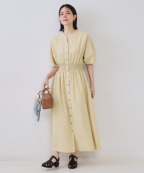 OPAQUE.CLIP（オペークドットクリップ）の「リネンライクスキッパーフィット＆フレアワンピース【洗濯機洗い可】（ワンピース・レディース・ライトベージュ/ダークブラウン/ブルー系その他/ネイビー・36/38/40/42）」の6枚目の写真